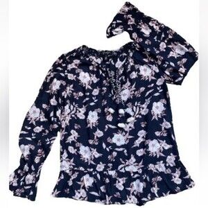 Jessica Simpson Womens Print Floral Long Sleeve Blouse Top Size S Ruffle Hem